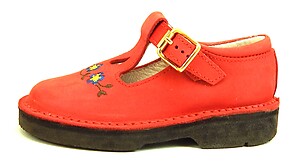 B-184 (SALE) - Red Flower T-Strap - Euro 23 Size 6.5