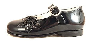 P-1115 - Black Patent Flower Shoes - Euro 24 Size 7