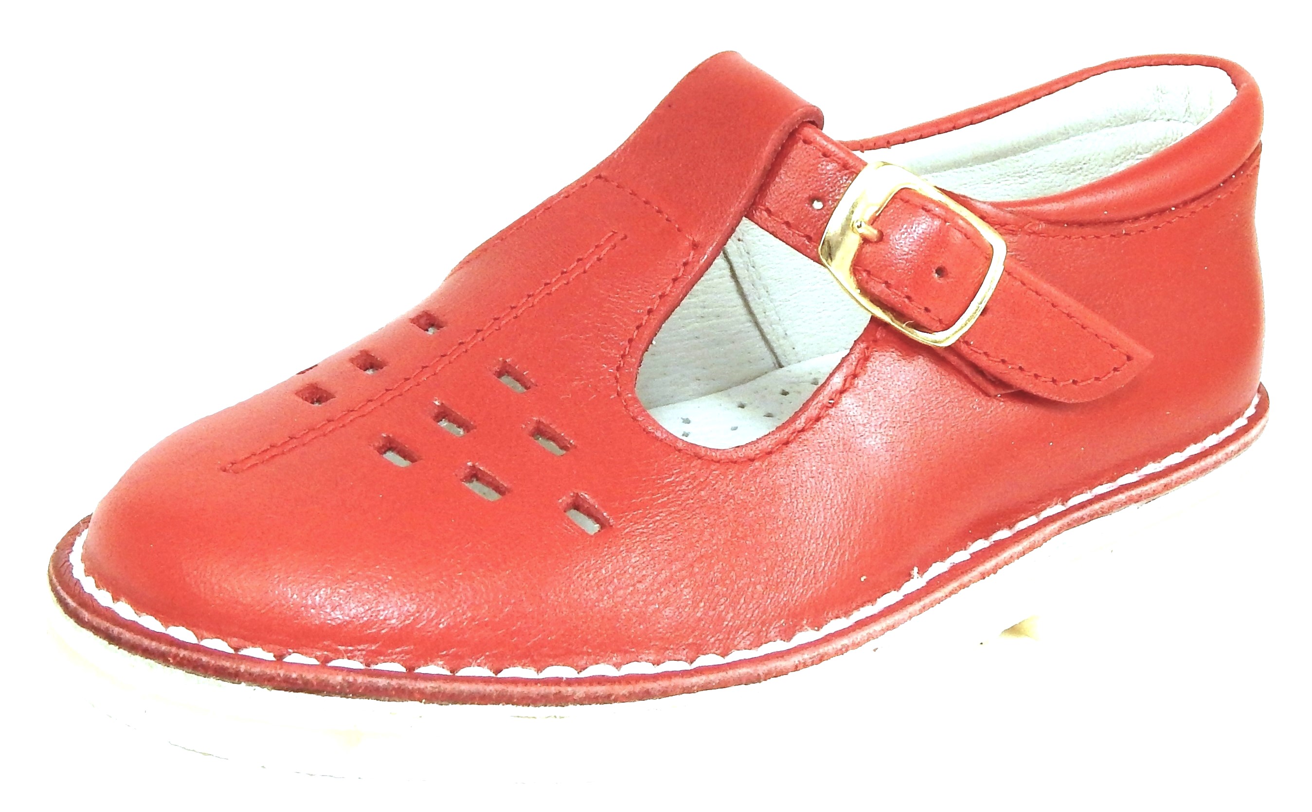 A-1154 P - Red Leather T-Straps