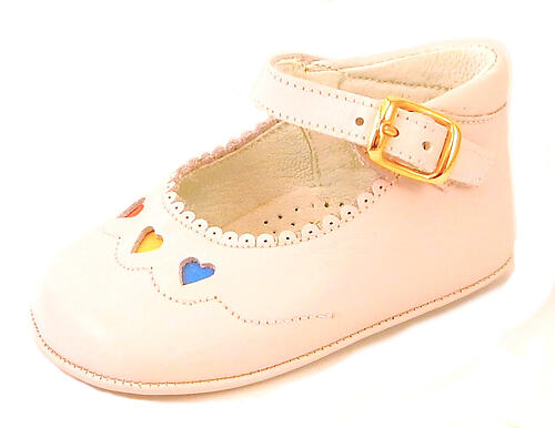 FARO PR-337 - Pink Heart Crib Shoes - Euro 17 Size 2