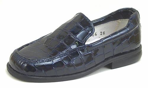 Navy Blue Faux-Croc Patent Leather Loafers