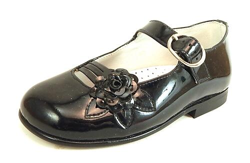 P-1115 - Black Patent Flower Shoes - Euro 24 Size 7